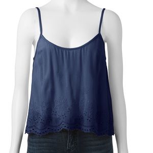 LC Navy Embroidered Flowers Crop Top Camisole M